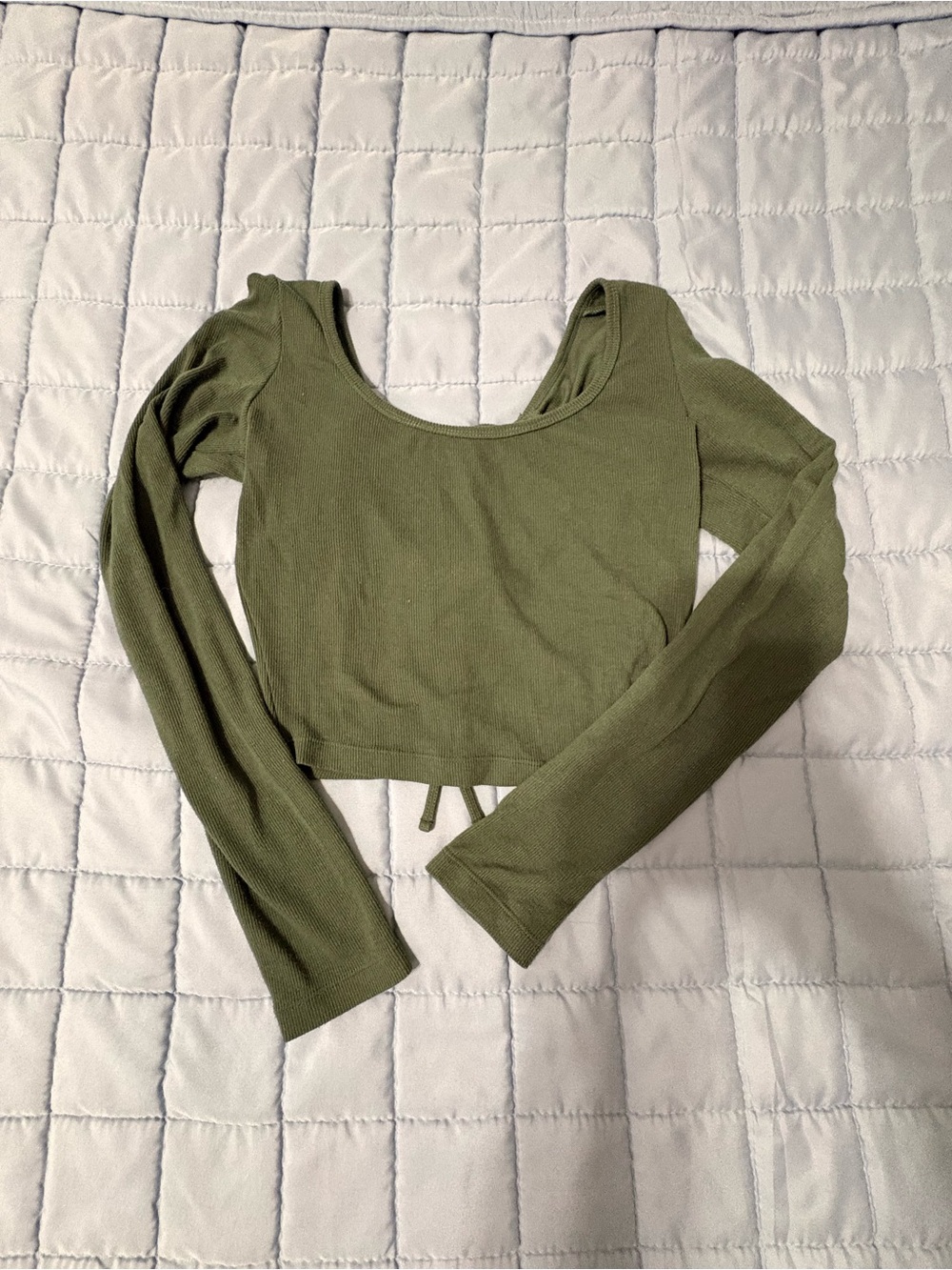 Olive Long-Sleeve Scoop-Neck Crop Top